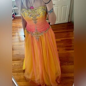 Tiffany Designs Yellow and Pink Formal Dress